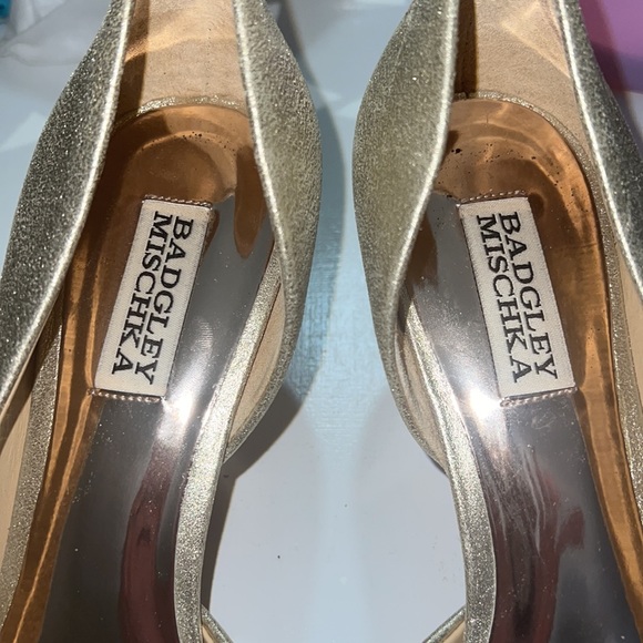 Badgley Mischka metallic gold silver rhinestone Giana II D’Orsay suede heels - Picture 6 of 11